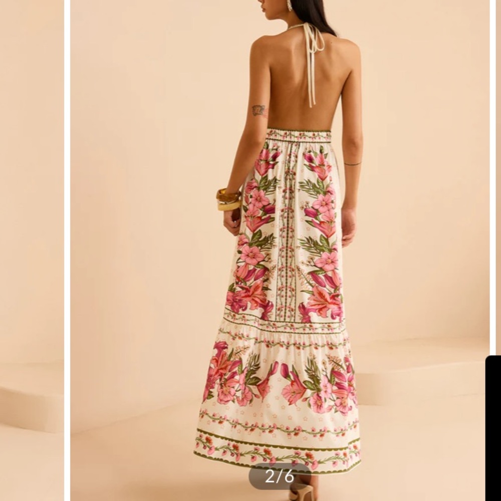 COMMENSE Pink Green Floral Print Halter Open Back Maxi Dress NWT - Picture 11 of 16